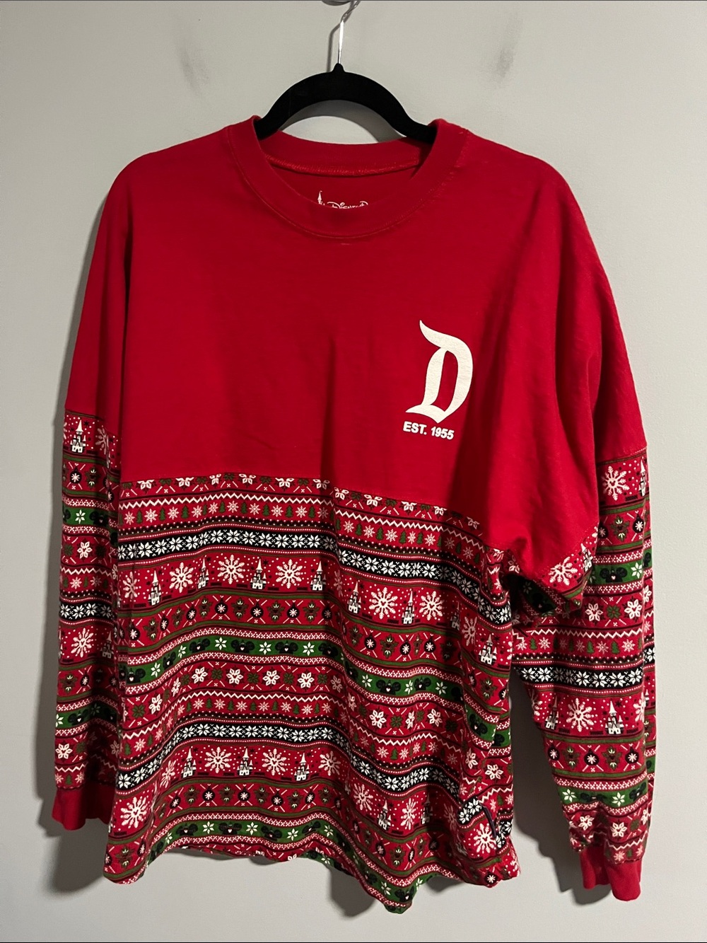 Disney Parks Spirit Jersey Oversized Christmas Holiday Fair Isle Long Sleeve